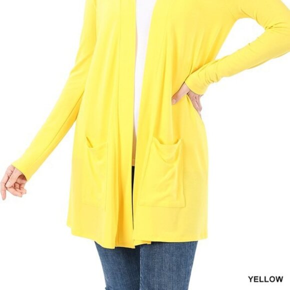 ZENANA PREMIUM Sunny Yellow Classic Square Pocket Open Thigh Hi Medium Cardigan - Picture 6 of 6